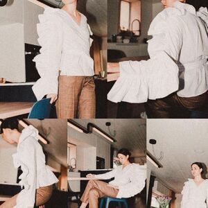 Style Mafia Raina Blue Dramatic Maximalist Pleated Ruffle Cotton Wrap Top small